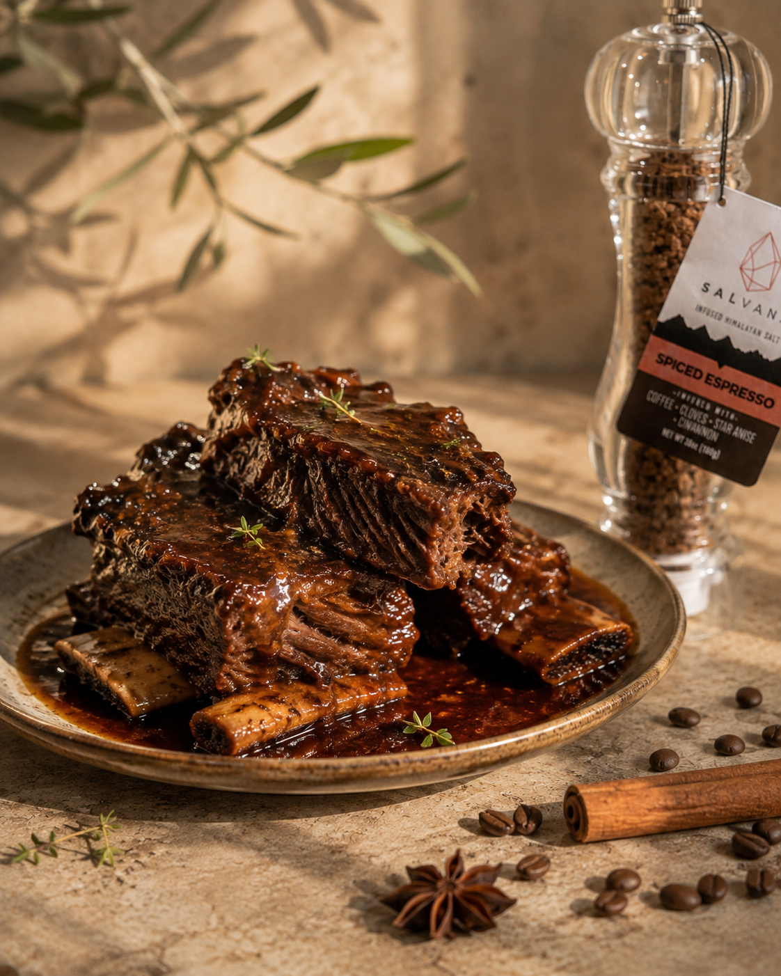 Spiced Espresso braised short ribs plated